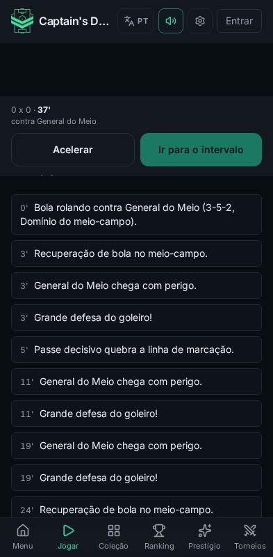 Tela de simulação de partida do Captain's Draft, com lances minuto a minuto